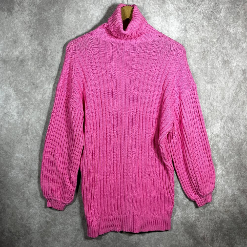 Urban Outfitters Turtleneck Sweater Womens Size XS Pink Rib Knit Balloon Sleeves